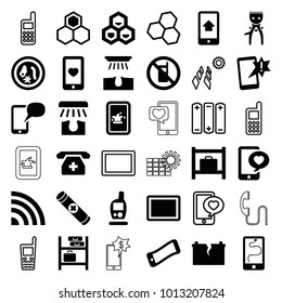 Cell icons. set of 36 editable filled and outline cell icons such as no phone, luggage storage, hair removal, important message, microorganism, wavy phone, heart mobile