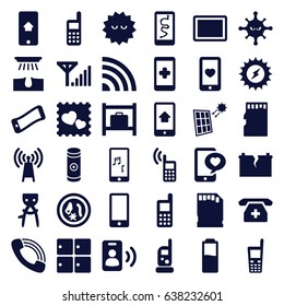 Cell icons set. set of 36 cell filled icons such as luggage storage, baby monitor phone, hair removal, phone, bacteria, heart mobile, photo with heart, phone with heart