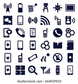 Cell icons set. set of 36 cell filled icons such as no phone, luggage storage, hair removal, honey, poker on phone, bacteria, heart mobile, photo with heart, phone with heart