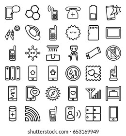 Cell icons set. set of 36 cell outline icons such as no phone, luggage storage, baby monitor phone, hair removal, bacteria, heart mobile, photo with heart, tablet, call