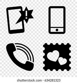 Cell icons set. set of 4 cell filled icons such as photo with heart, phone, call