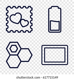 Cell icons set. set of 4 cell outline icons such as honey, photo with heart, tablet