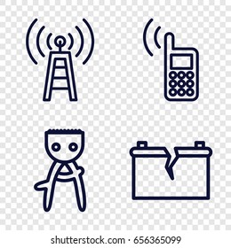 Cell icons set. set of 4 cell outline icons such as hair removal, broken battery, phone