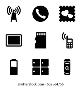 Cell icons set. set of 9 cell filled icons such as luggage storage, photo with heart, tablet, battery, memory card, phone, call