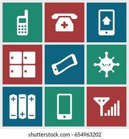 Cell icons set. set of 9 cell filled icons such as luggage storage, bacteria, medical phone, phone, mobile signal