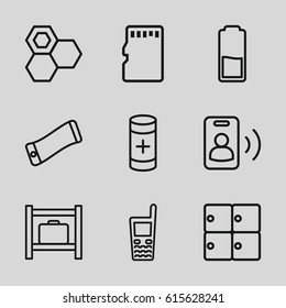 Cell icons set. set of 9 cell outline icons such as luggage storage, honey, old phone, battery, memory card, call