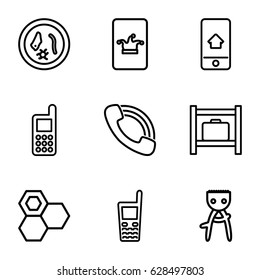 Cell icons set. set of 9 cell outline icons such as luggage storage, hair removal, honey, Poker on phone, phone, call