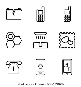 Cell icons set. set of 9 cell outline icons such as hair removal, honey, phone, photo with heart, medical phone