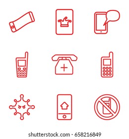 Cell icons set. set of 9 cell outline icons such as no phone, poker on phone
