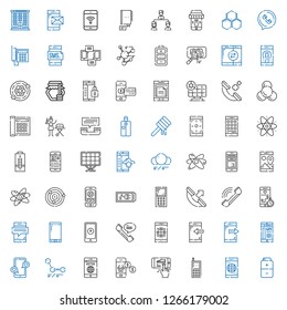 cell icons set. Collection of cell with battery, smartphone, cellphone, molecules, phone, phone call, mobile phone, atoms, atom, molecule, solar panel. Editable and scalable cell icons.