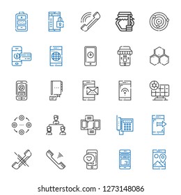 cell icons set. Collection of cell with smartphone, mobile phone, telephone, phone, structure, solar panel, contact, molecule, atoms, honey. Editable and scalable cell icons.