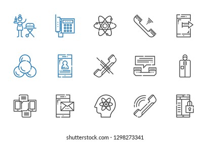 cell icons set. Collection of cell with smartphone, phone, atom, portable, phone call, molecule, telephone. Editable and scalable cell icons.