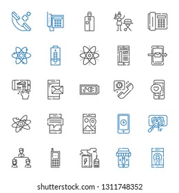 cell icons set. Collection of cell with smartphone, battery, cellphone, structure, virus, atom, telephone, portable, phone call. Editable and scalable cell icons.