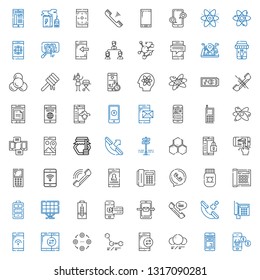 cell icons set. Collection of cell with smartphone, mobile phone, molecule, molecules, structure, telephone, phone call, phone, battery, solar panel. Editable and scalable cell icons.