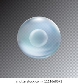 Cell isolated on transparent background. Realistic vector reproduction stem conception template. Blue egg human microscopic nucleus cell medicine patern.
