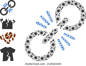 Cell mosaic damage chain link icon, and other icons. Damage chain link mosaic for pandemic images. Vector mosaic is organized of random Covid-2019 icons.