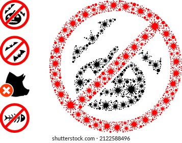 Cell mosaic forbidden halloween icon, and bonus icons. Forbidden halloween mosaic for epidemic images. Vector mosaic is made with randomized Covid icons.