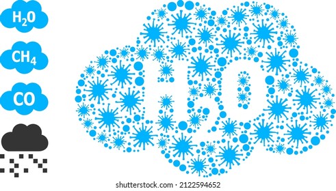 Cell mosaic water cloud icon, and other icons. Water cloud mosaic for epidemic images. Vector collage is created from random cell icons.