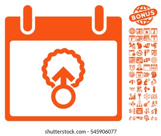 Cell Penetration Calendar Day icon with bonus calendar and time management clip art. Vector illustration style is flat iconic symbols, orange, white background.