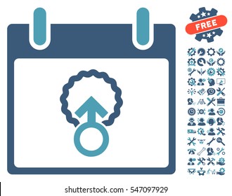 Cell Penetration Calendar Day icon with bonus service symbols. Vector illustration style is flat iconic symbols, cyan and blue, white background.