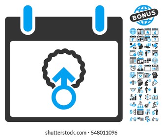 Cell Penetration Calendar Day icon with bonus calendar and time management clip art. Vector illustration style is flat iconic symbols, blue and gray, white background.