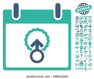 Cell Penetration Calendar Day icon with bonus calendar and time management clip art. Vector illustration style is flat iconic symbols, cobalt and cyan, white background.