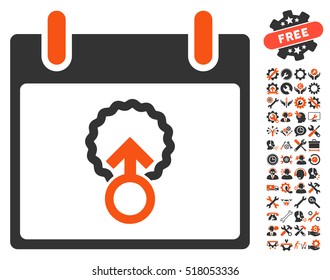 Cell Penetration Calendar Day pictograph with bonus tools pictograph collection. Vector illustration style is flat iconic symbols, orange and gray, white background.