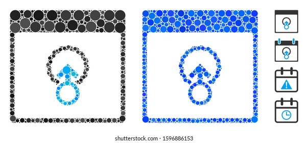 Cell penetration calendar page composition of small circles in various sizes and color tones, based on cell penetration calendar page icon. Vector filled circles are organized into blue composition.