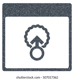 Cell Penetration Calendar Page grainy textured icon for overlay watermark stamps. Flat symbol with scratched texture.