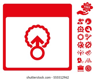 Cell Penetration Calendar Page pictograph with bonus options clip art. Vector illustration style is flat iconic symbols, red, white background.