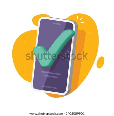 Cell phone 3d check mark vote poll icon vector graphic illustration, cellphone smartphone approve accept tick notice, mobile examine agreement, confirm app update, correct confirm checklist image