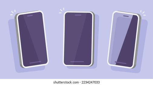 Cell Phone 3d mockup vector or mobile cellphone smartphone mock up template blank empty screen frame for app clipart illustration graphic, cellular telephone perspective angel isolated image