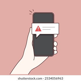 Cell Phone Alerts, Alert, Phone, Cellular, Red, Danger, Cellular Hand, Error Message, Mobile Phone. Hand drawn style vector design illustrations.