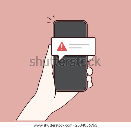 Cell Phone Alerts, Alert, Phone, Cellular, Red, Danger, Cellular Hand, Error Message, Mobile Phone. Hand drawn style vector design illustrations.