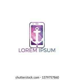 Cell Phone and Anchor vector logo design. Vector illustration for marine and heraldry design. Nautical Anchor vector logo design.