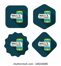 cell phone birthday message flat icon with long shadow,eps10