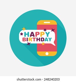 cell phone birthday message flat icon with long shadow,eps10