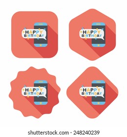cell phone birthday message flat icon with long shadow,eps10