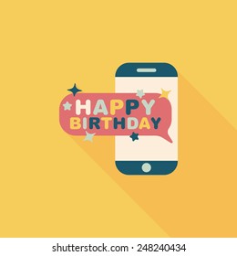 cell phone birthday message flat icon with long shadow,eps10