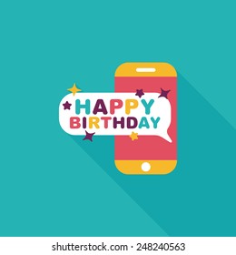 cell phone birthday message flat icon with long shadow,eps10