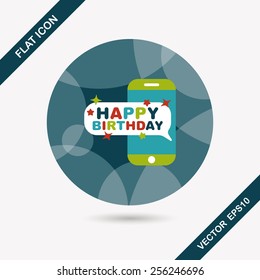 cell phone birthday message flat icon with long shadow,eps10