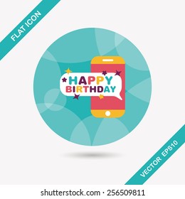 cell phone birthday message flat icon with long shadow,eps10