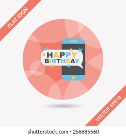 cell phone birthday message flat icon with long shadow,eps10