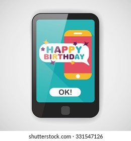 cell phone birthday message flat icon with long shadow,eps10