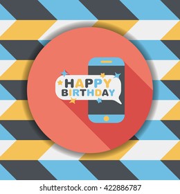 cell phone birthday message flat icon with long shadow,eps10