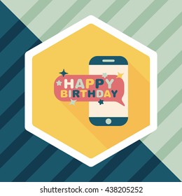 cell phone birthday message flat icon with long shadow,eps10