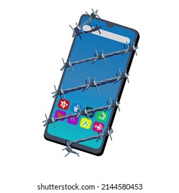 cell phone bound in barbed wire 