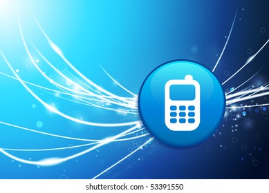 Cell Phone Button On Blue Abstract Light Background Original Illustration