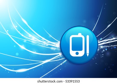 Cell Phone Button on Blue Abstract Light Background Original Illustration
