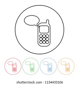 Cell phone call or message icon in a modern thin line style vector cellphone text message symbol outline with four color variations